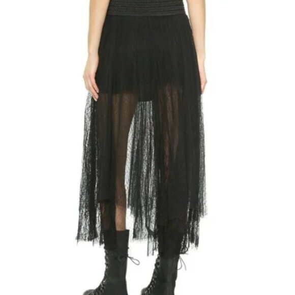Free People Dresses & Skirts - Free People Mixed Shredded Tulle Mesh Dark Fairy Midi Skirt, Black, Size Small